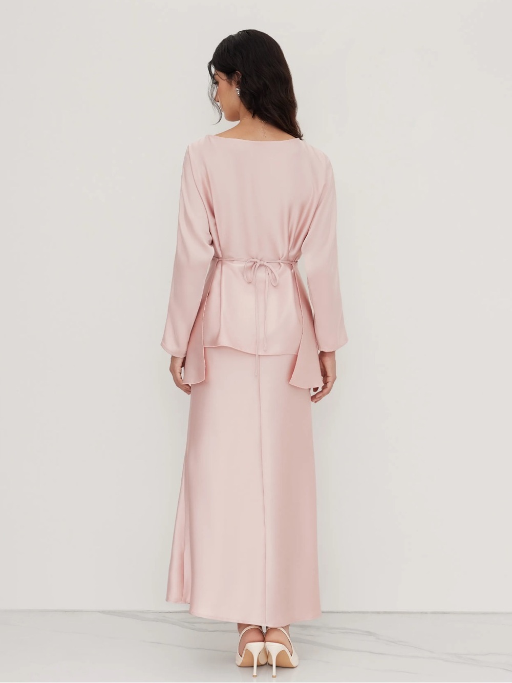 NWT CIDER SATIN BOAT NECK ASYMMETRICAL HEM TOP & MAXI SKIRT SET - Picture 11 of 16